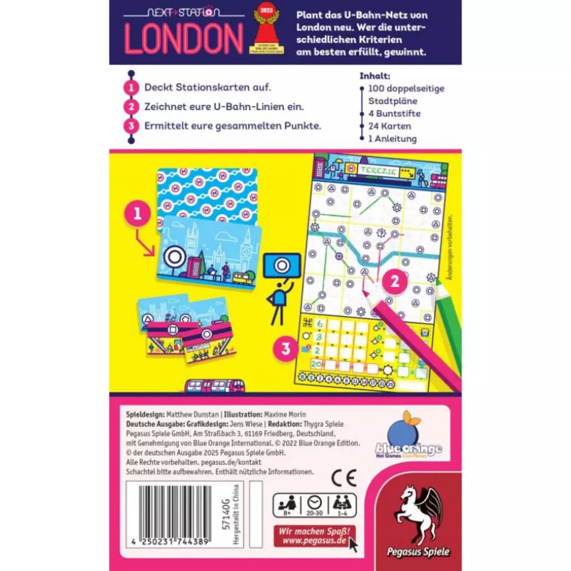 PEGASUS Next Station London – Flip-and-Write-lautapeli, 1–4 pelaajaa, 8-vuotiaille ja vanhemmille