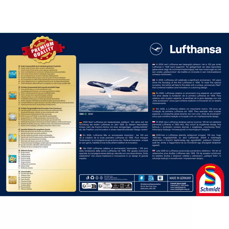 SCHMIDT SPIELE 100 vuotta Lufthansaa 1000 palan palapeli