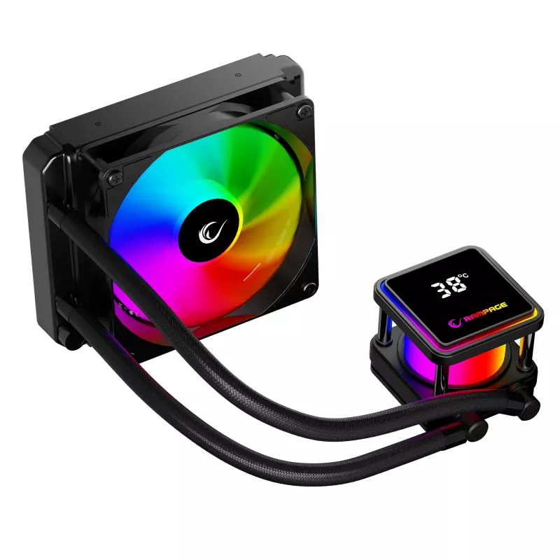 Rampage INFINITE V120 ARGB 120 mm neste-CPU-jäähdytin lämpötilanäytöllä, musta
