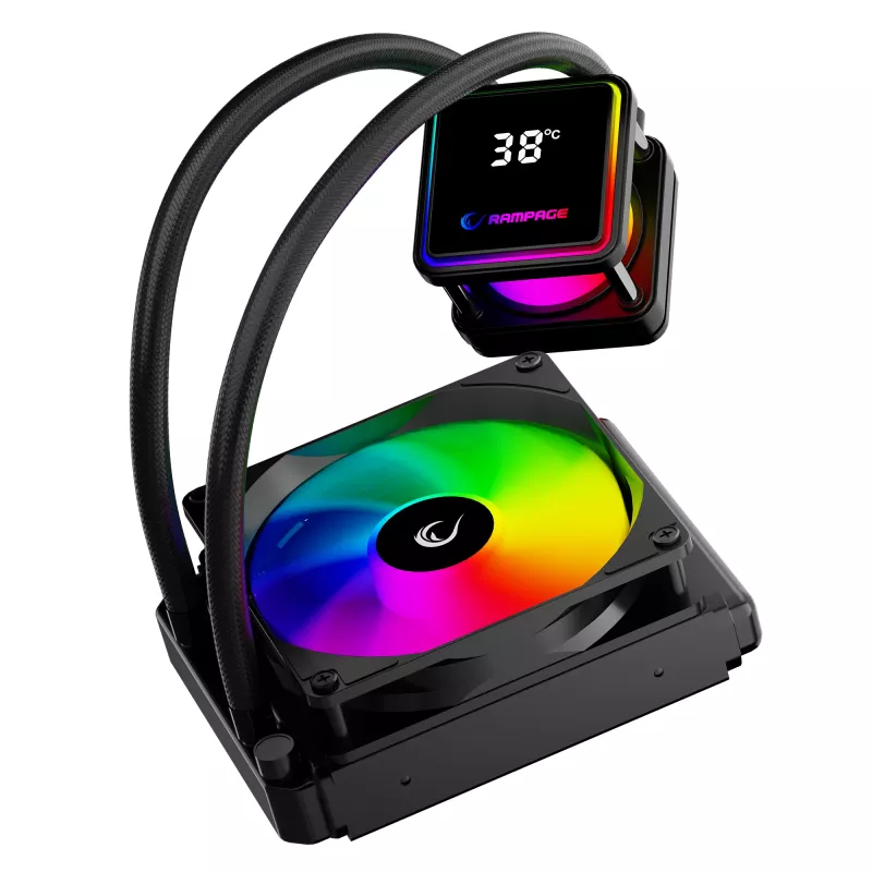 Rampage INFINITE V120 ARGB 120 mm neste-CPU-jäähdytin lämpötilanäytöllä, musta