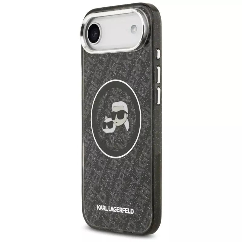 KARL LAGERFELD IML Glitter Karl & Choupette Heads Logo MagSafe-kotelo iPhone Air:lle, musta