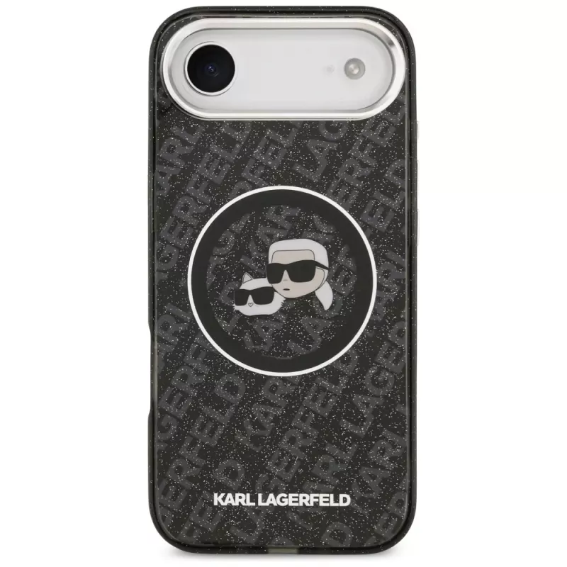 KARL LAGERFELD IML Glitter Karl & Choupette Heads Logo MagSafe-kotelo iPhone Air:lle, musta