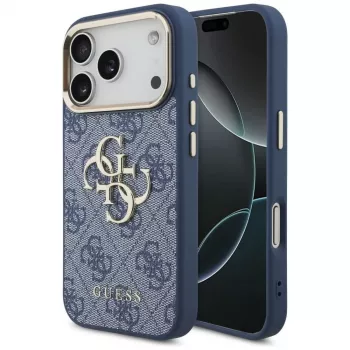 Guess 4G Classic Logo kotelo Apple iPhone 18 Pro / 17 Pro, sininen kultaisilla yksityiskohdilla