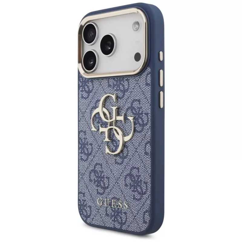 Guess 4G Classic Logo kotelo Apple iPhone 18 Pro / 17 Pro, sininen kultaisilla yksityiskohdilla