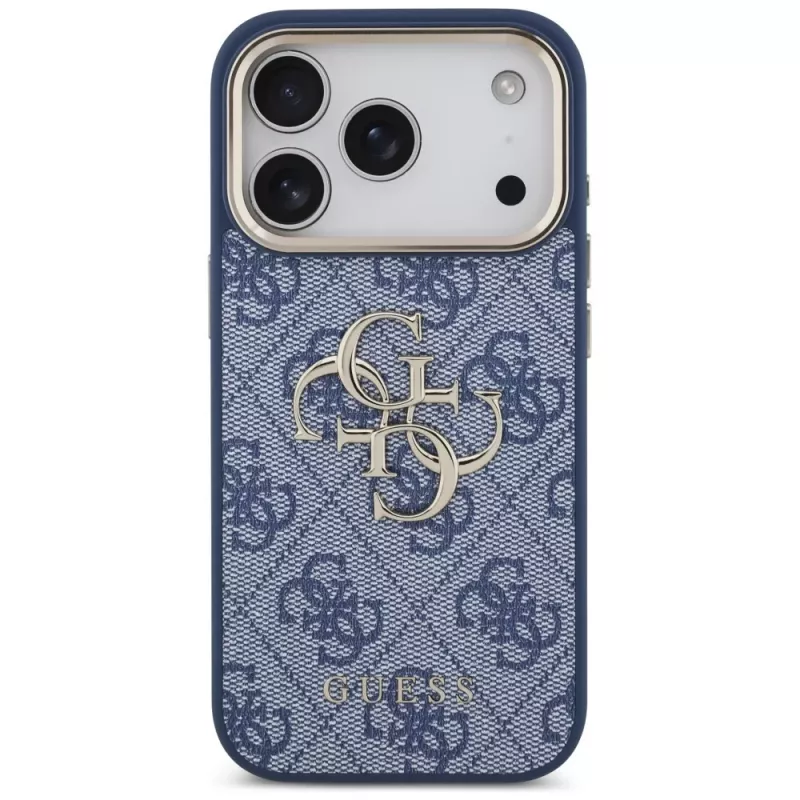 Guess 4G Classic Logo kotelo Apple iPhone 18 Pro / 17 Pro, sininen kultaisilla yksityiskohdilla