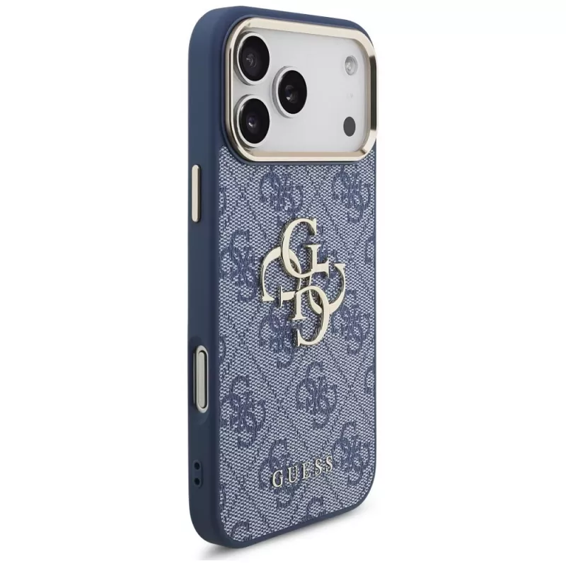 Guess 4G Big Classic Logo -kotelo iPhone 18 Pro Max / 17 Pro Max, sininen & kultainen