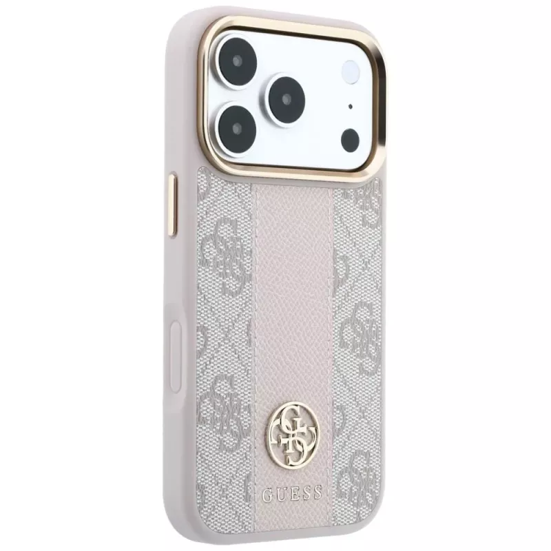 Guess 4G Stripe Round & Classic Logos MagSafe -kotelo iPhone 18 Pro / 17 Pro - pinkki