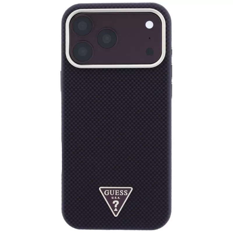 Guess Kevlar Triangle Logo MagSafe -kotelo iPhone 17 Pro / 18 Pro - burgundinpunainen