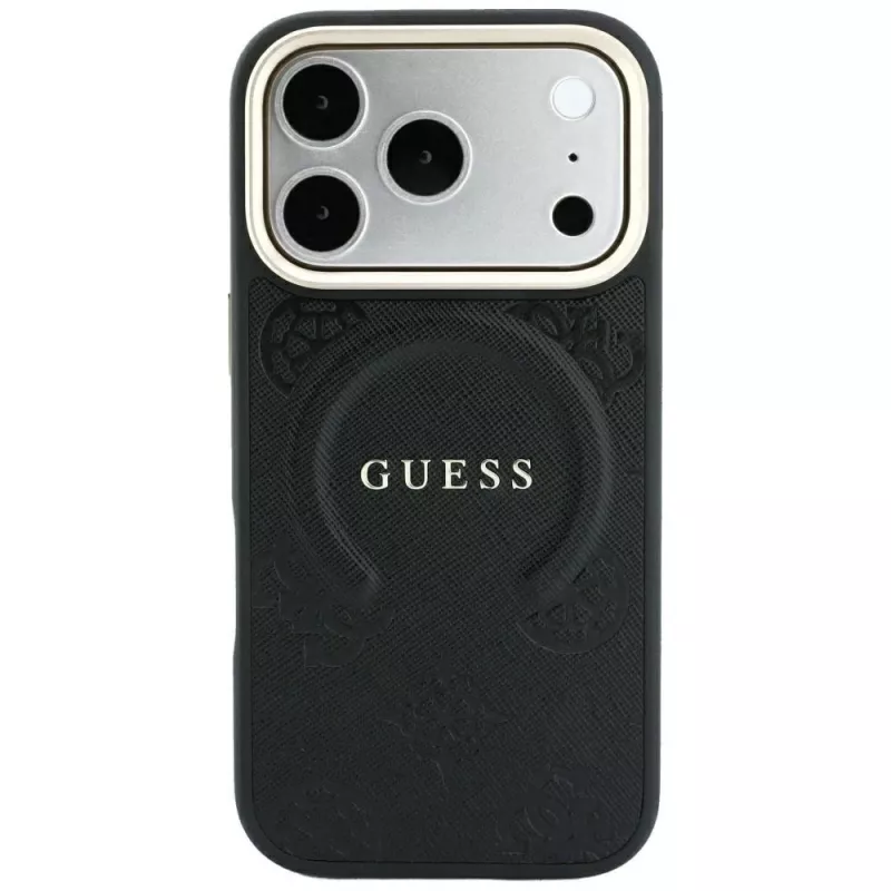 Guess Saffiano Peony & Ring MagSafe -kotelo iPhone 18 Pro Max / 17 Pro Max - musta