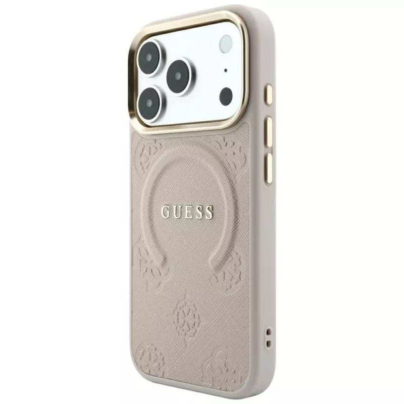 Guess Saffiano Peony & Ring MagSafe -kotelo iPhone 18 Pro / 17 Pro - pinkki