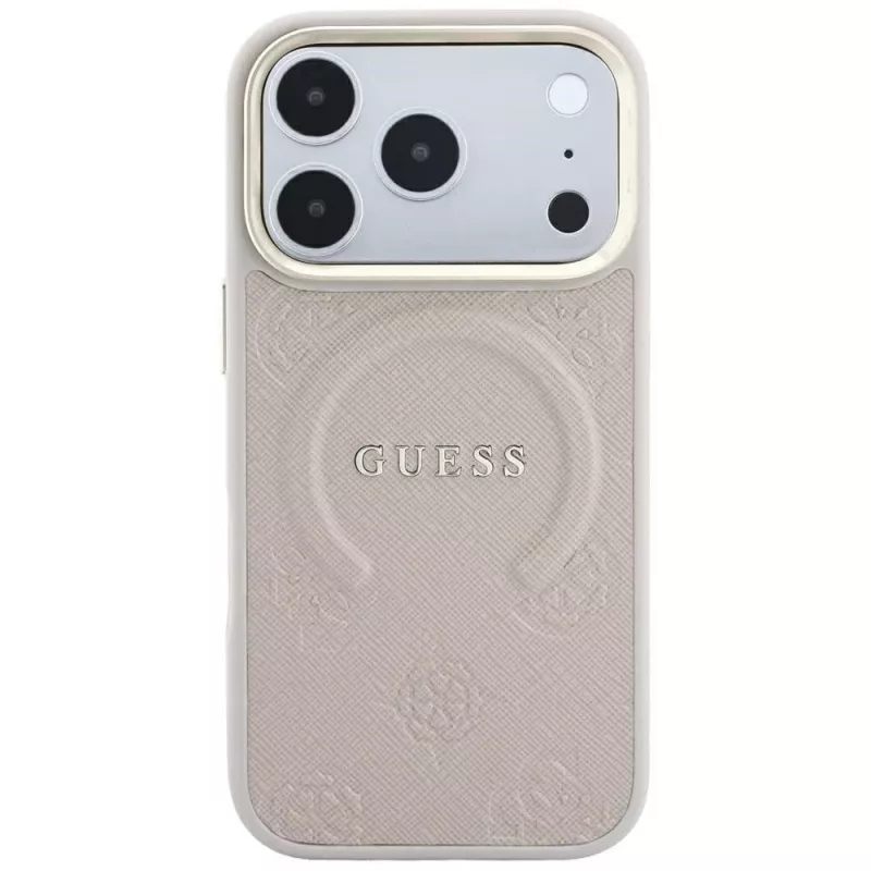 Guess Saffiano Peony & Ring MagSafe -kotelo iPhone 18 Pro / 17 Pro - pinkki