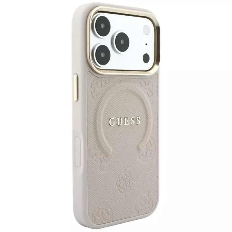 Guess Saffiano Peony & Ring MagSafe -kotelo iPhone 18 Pro / 17 Pro - pinkki