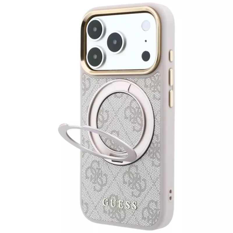 Guess Ring Stand 360 4G Classic Logo MagSafe -kotelo iPhone 18 Pro Max / 17 Pro Max - pinkki