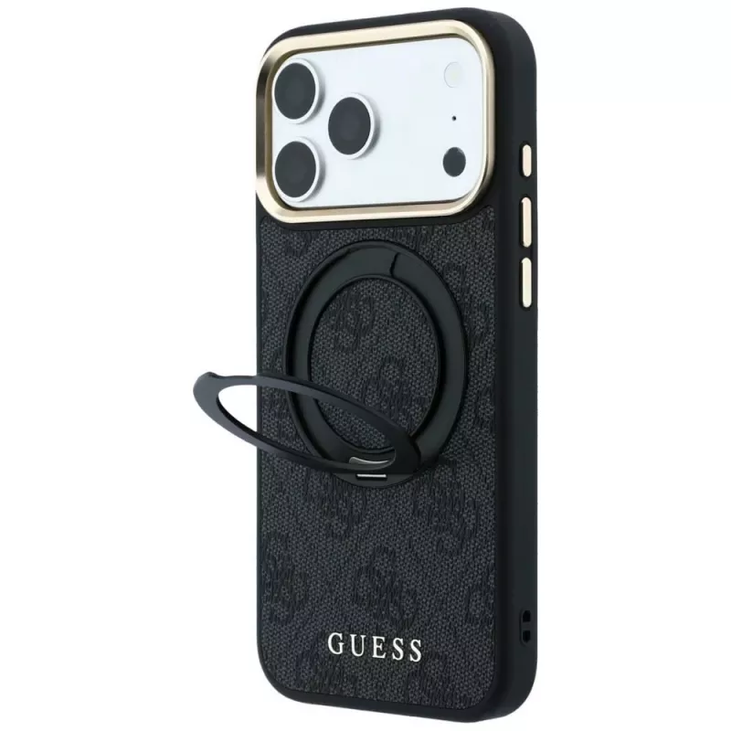 Guess Ring Stand 360 4G Classic Logo MagSafe -kotelo iPhone 18 Pro / 17 Pro, musta