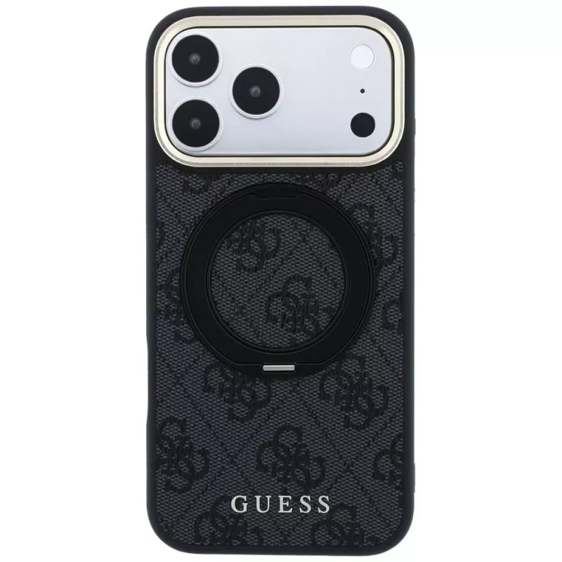 Guess Ring Stand 360 4G Classic Logo MagSafe -kotelo iPhone 18 Pro / 17 Pro, musta