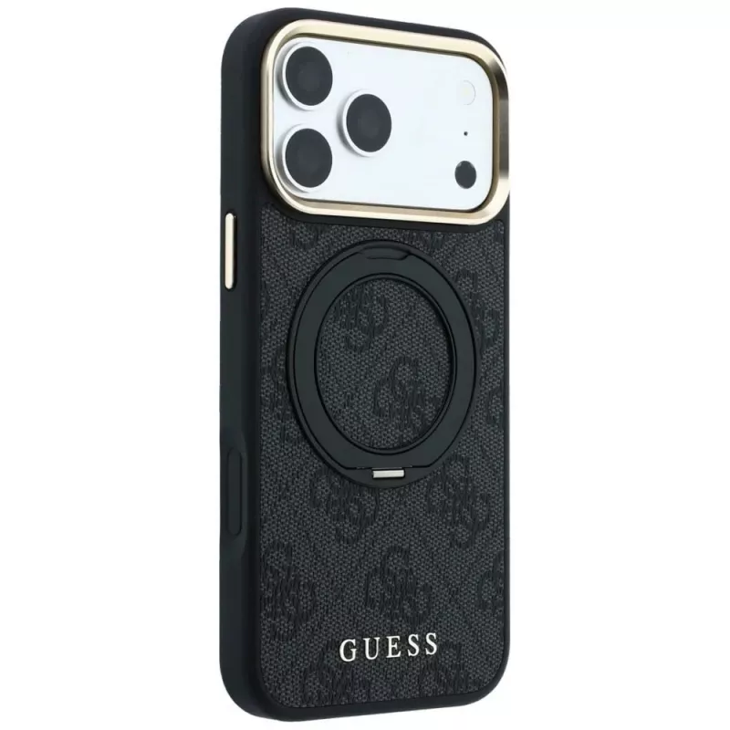 Guess Ring Stand 360 4G Classic Logo MagSafe -kotelo iPhone 18 Pro / 17 Pro, musta