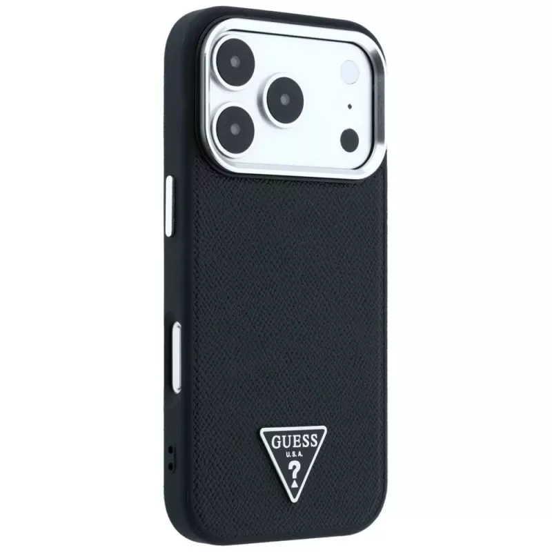 Guess Grained Triangle Logo MagSafe -kotelo iPhone 17 Pro / 18 Pro - musta