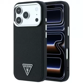 Guess Grained Triangle Logo MagSafe -kotelo iPhone 17 Pro Max / 18 Pro Max - musta
