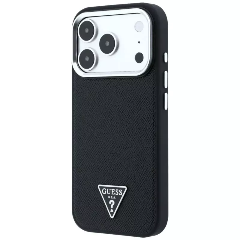 Guess Grained Triangle Logo MagSafe -kotelo iPhone 17 Pro Max / 18 Pro Max - musta