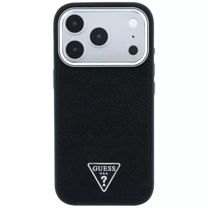 Guess Grained Triangle Logo MagSafe -kotelo iPhone 17 Pro Max / 18 Pro Max - musta
