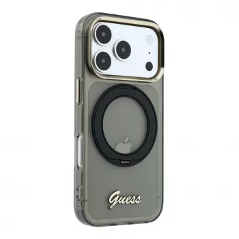 Guess IML Ring Stand 360 Script Metal Logo MagSafe -kotelo iPhone 17 Pro / 18 Pro - musta
