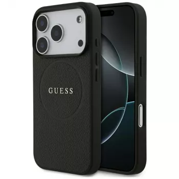 Guess Grained Gold Ring MagSafe -kotelo Apple iPhone 17 Pro / 18 Pro, musta