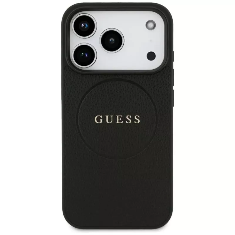 Guess Grained Gold Ring MagSafe -kotelo Apple iPhone 17 Pro / 18 Pro, musta
