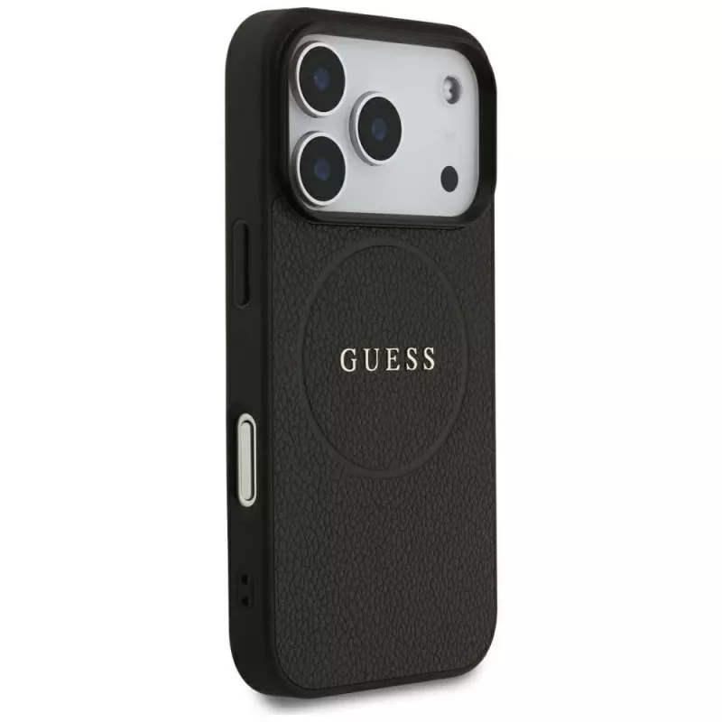 Guess Grained Gold Ring MagSafe -kotelo Apple iPhone 17 Pro / 18 Pro, musta