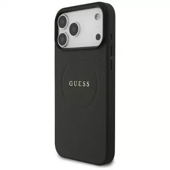Guess Grained Gold Ring MagSafe -kotelo Apple iPhone 18 Pro Max / 17 Pro Max, musta