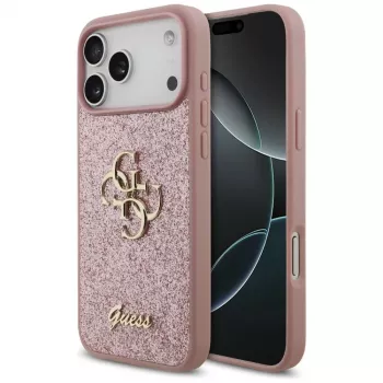 GUESS Fixed Glitter Big 4G -kotelo iPhone 18 Pro Max / 17 Pro Max - pinkki