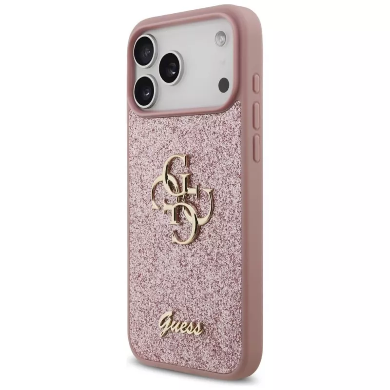 GUESS Fixed Glitter Big 4G -kotelo iPhone 18 Pro Max / 17 Pro Max - pinkki