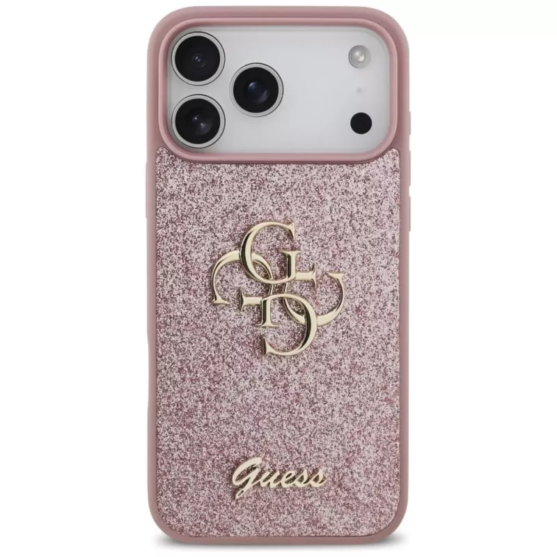 GUESS Fixed Glitter Big 4G -kotelo iPhone 18 Pro Max / 17 Pro Max - pinkki