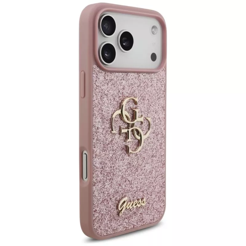 GUESS Fixed Glitter Big 4G -kotelo iPhone 18 Pro Max / 17 Pro Max - pinkki