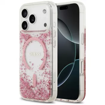 Guess Resin Bottom Glitter MagSafe -kotelo Apple iPhone 18 Pro / 17 Pro, pinkki