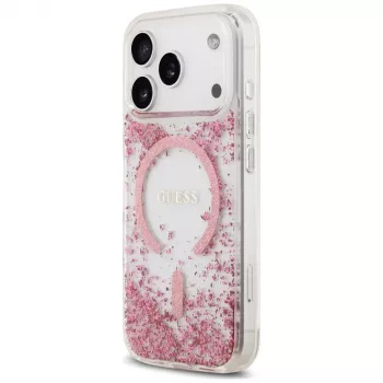Guess Resin Bottom Glitter MagSafe -kotelo Apple iPhone 18 Pro / 17 Pro, pinkki
