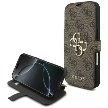 Guess Book 4G Metal Logo -kotelo Apple iPhone 18 Pro / 17 Pro – ruskea