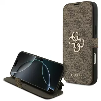 Guess Book 4G Metal Logo -folio-kotelo iPhone 18 Pro Max / 17 Pro Max - ruskea