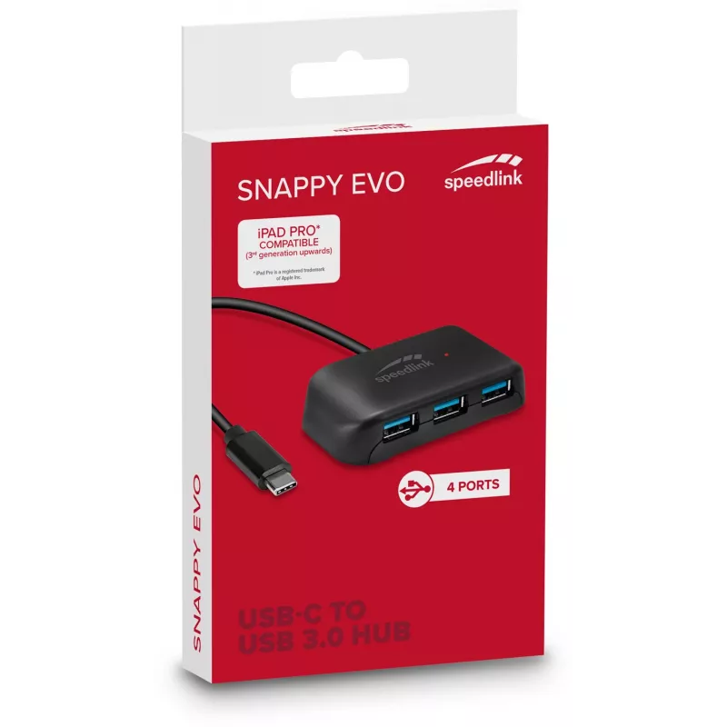 Speedlink Snappy Evo USB-C - 4-porttinen USB 3.0 -keskitin (SL-140202-BK)