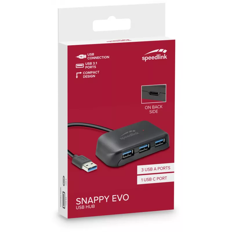 Speedlink Snappy Evo 4-porttinen USB 3.1 -keskitin (SL-140109-BK)