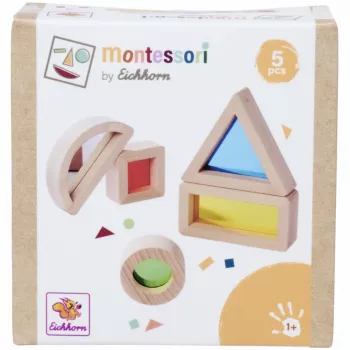 Eichhorn Montessori ikkunarakennuspalikat, 20-osainen sarja, FSC® 100% sertifioitu pyökkipuu värillisillä akryyli-ikkunoilla, opettavainen valo- ja väritutkimuslelu yli 12 kuukauden ikäisille lapsille