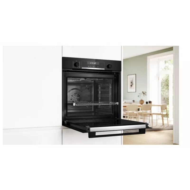 BOSCH Serie 6 kalusteisiin asennettava uuni AirFry-toiminnolla, 71L, pyrolyysipuhdistus, musta (HBG578EB3)