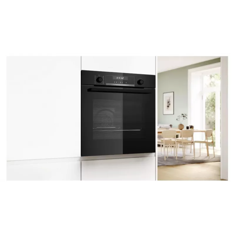 BOSCH Serie 6 kalusteisiin asennettava uuni AirFry-toiminnolla, 71L, pyrolyysipuhdistus, musta (HBG578EB3)