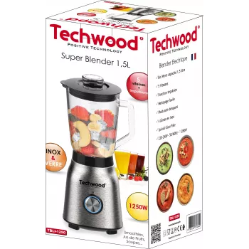 Techwood TBLI-1250 pöytäsekoitin 1200 W 1,5 L lasikannu musta/hopea
