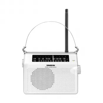 Sangean PR-D6 valkoinen kannettava AM/FM-radio kellolla ja herätyksellä