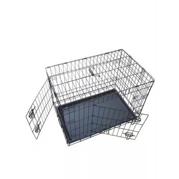 Taitettava koiranhäkki 76x48x54 cm – raskas teräsverkko, kaksinkertainen ovi, irrotettava allas, musta