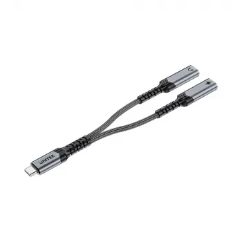 Unitek USB-C ääni- ja lataussovitin 60W Power Delivery, 15 cm, Space Grey