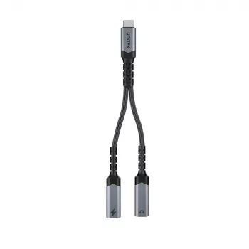 Unitek USB-C ääni- ja lataussovitin 60W Power Delivery, 15 cm, Space Grey