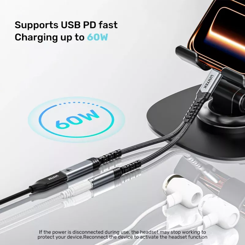 UNITEK USB-C - 3,5 mm äänisovitin PD:llä