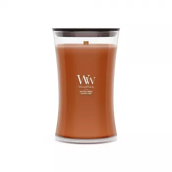 WoodWick Saffron Smoke suuri tiimalasilasi-kynttilä 609,5g