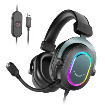 FIFINE H6 AmpliGame RGB 7.1 surround-ääni over-ear USB-pelikuulokemikrofoni irrotettavalla mikrofonilla, musta